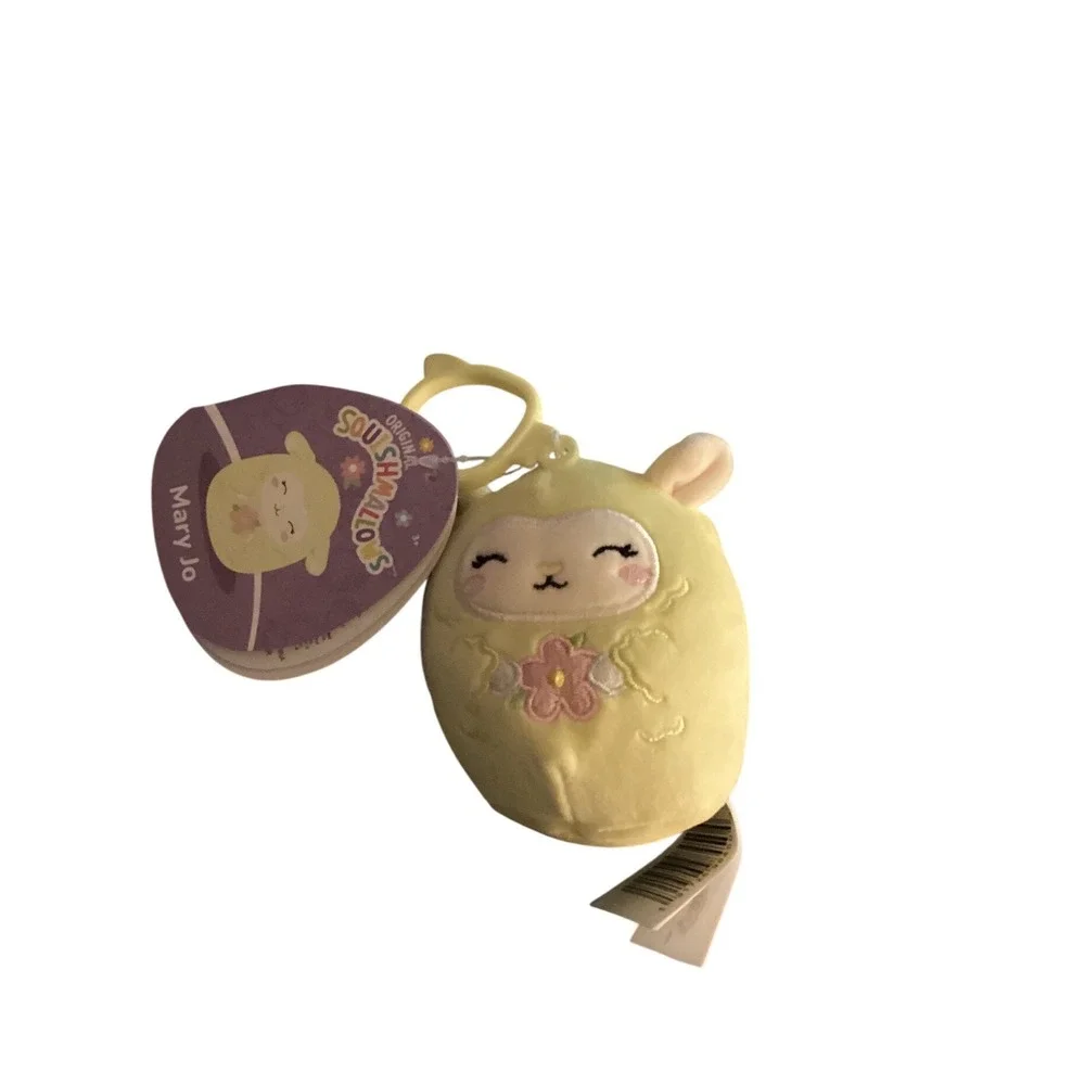 Squishmallows Mary Jo the Lamb 3.5 Inch Easter Clip On Plush Keychain Yellow NWT